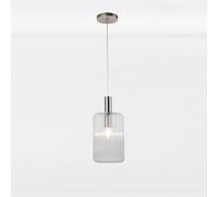 firstchoicelighting Chrome & Clear Ribbed Glass Pendant Light Fitting, Kitchen Island Dining Ceiling Light, Height Adjustable 40cm - 100cm, LED Compatible