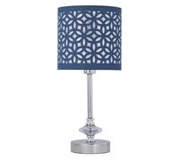 firstchoicelighting Chrome Jewelled Table Lamp with Navy Blue Cut Out Shade