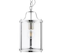 firstchoicelighting Chrome Pendant Light with Clear Glass Panels in Traditional Lantern Style, Kitchen Dining Lighting, Height Adjustable