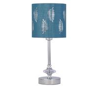 firstchoicelighting Chrome Table Lamp or Bedside Light, Modern Acrylic Crystal Design, Teal Fern Shade, Height 35cm, LED Compatible