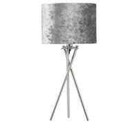 firstchoicelighting Chrome Tripod Table Lamp with Grey Crushed Velvet Shade