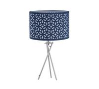firstchoicelighting Chrome Tripod Table Lamp with Navy Blue Laser Cut Shade