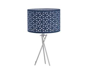 firstchoicelighting Chrome Tripod Table Lamp with Navy Blue Laser Cut Shade