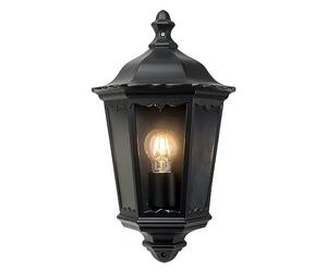 firstchoicelighting Classic Half Lantern Outoor Garden Porch Wall Light, Matt Black Metal and Clear Glass, IP44 Rated Waterproof, LED Compatible, Modern Traditional Style
