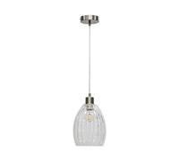 firstchoicelighting Clear Fluted Glass Ceiling Light Pendant with Satin Nickel and Clear Fluted Cable, Height Adjustable 23-130cm, Kitchen Island Dining Lighting