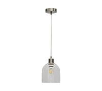 firstchoicelighting Clear Glass Cloche Ceiling Light Pendant with Satin Nickel and Cable, Height Adjustable 23-130cm, Kitchen Island Dining Lighting