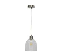 firstchoicelighting Clear Glass Cloche Ceiling Light Pendant with Satin Nickel and Clear Cable, Height Adjustable 23-130cm, Kitchen Island Dining Lighting