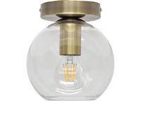 firstchoicelighting Clear Glass Globe Ceiling Light Flush Fitting with Antique Brass Detail, Modern Low Ceiling Lighting