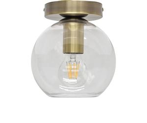 firstchoicelighting Clear Glass Globe Ceiling Light Flush Fitting with Antique Brass Detail, Modern Low Ceiling Lighting