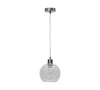 firstchoicelighting Clear Glass Globe Ceiling Light Pendant with Chrome Details and Cable, Height Adjustable 23-130cm, Kitchen Island Dining Lighting