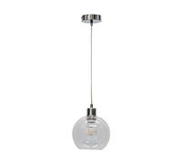 Clear Glass Globe Ceiling Light Pendant with Chrome Details and Clear Cable, Height Adjustable 23-130cm, Kitchen Island Dining Lighting