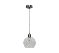 firstchoicelighting Clear Glass Globe Ceiling Light Pendant with Satin Nickel and Clear Cable, Height Adjustable 23-130cm, Kitchen Island Dining Lighting
