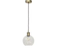 firstchoicelighting Clear Glass Globe Ceiling Light Pendant with Vintage Style Antique Brass Cable Kit, Height Adjustable, Kitchen Island Dining Lighting