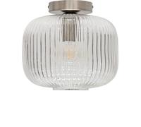 firstchoicelighting Clear Ribbed Glass Ceiling Light Flush Fitting with Satin Nickel Detail, Modern Low Ceiling Lighting