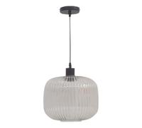 firstchoicelighting Clear Ribbed Glass Ceiling Light Pendant with Black Details and Clear Cable, Height Adjustable, Kitchen Island Dining Lighting