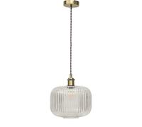 firstchoicelighting Clear Ribbed Glass Ceiling Light Pendant with Vintage Style Antique Brass Cable Kit, Height Adjustable, Kitchen Island Dining Lighting