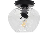 firstchoicelighting Clear Swirl Glass Ceiling Light Flush Fitting with Black Detail, Modern Low Ceiling Lighting