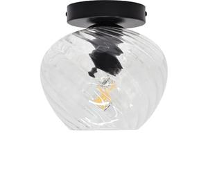 firstchoicelighting Clear Swirl Glass Ceiling Light Flush Fitting with Black Detail, Modern Low Ceiling Lighting