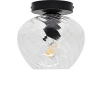 firstchoicelighting Clear Swirl Glass Ceiling Light Flush Fitting with Black Detail, Modern Low Lighting