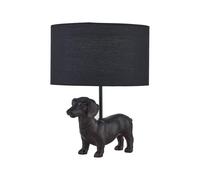 firstchoicelighting Dachshund Dog Table Lamp or Bedside Light with Black Fabric Shade, Resin Base, Height 33.5cm, LED Compatible