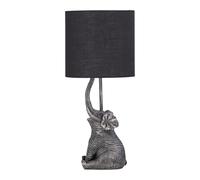 firstchoicelighting Elephant Table Lamp or Bedside Light with Black Fabric Shade, Resin Animal, Height 46 cm, LED Compatible