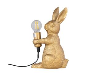 firstchoicelighting Gold Bunny Rabbit Holding Bulb Table Lamp or Bedside Light, Gold Resin Animal, Height 23 cm, LED Compatible