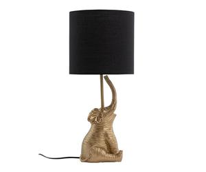 firstchoicelighting Gold Elephant Table Lamp or Bedside Light with Black Fabric Shade, Gold Resin Animal, Height 46 cm, LED Compatible