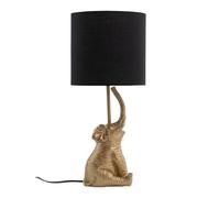 firstchoicelighting Gold Elephant Table Lamp or Bedside Light with Black Fabric Shade, Resin Animal, Height 46 cm, LED Compatible