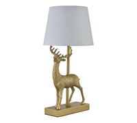 firstchoicelighting Gold Stag Table Lamp or Bedside Light with White Fabric Shade, Resin Base, Height 41cm, LED Compatible
