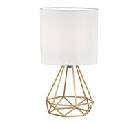 firstchoicelighting Gold Table Lamp or Bedside Light, Modern Geometric Design, White Fabric Shade, 32cm Height, LED Compatible