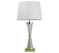 firstchoicelighting Gold with Ribbed Glass Touch Table Lamp or Bedside Light with White Cotton Fabric Shade Touch Operated LED Compatible