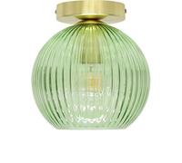 First Choice Lighting Betchley - Green Ribbed Glass Globe Satin Brass Ceiling Light Fitting First Choice Lighting Green