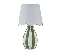 firstchoicelighting Green Striped Ceramic Table Lamp or Bedside Light, White Scalloped Fabric Shade, Height 37.5cm, LED Compatible