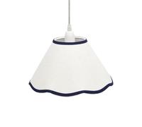 firstchoicelighting Linen with Navy Blue Trim Ceiling Pendant Lightshade or Table Lampshade, Easy Fit Shade, Vintage Design, 27cm Diameter