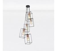 firstchoicelighting Matt Black 5 Light Hanging Pendant Light Fitting Modern Black Wire Frame Design with Copper Details LED Compatible