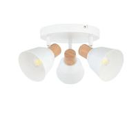 firstchoicelighting Matt White & Wood Detail 3 Way Ceiling Spotlight, Adjustable Downlights Fitting, LED Compatible