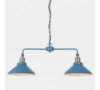 firstchoicelighting Mirage Blue with Copper Detail, Ceiling Pendant Light, 2 Light Bar Island Fitting, Modern Industrial Design, Height 25-100 cm