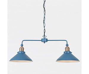 firstchoicelighting Mirage Blue with Copper Detail, Ceiling Pendant Light, 2 Light Bar Island Fitting, Modern Industrial Design, Height 25-100 cm