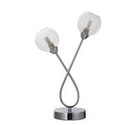 firstchoicelighting Modern 38cm Table Lamp or Bedside Light, Polished Chrome with Ribbed Glass Shades, LED Compatible.