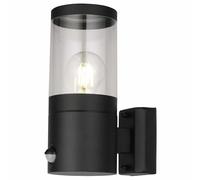 firstchoicelighting Modern Black Outdoor Motion Sensor Wall Light, IP44 Waterproof Garden Porch PIR Security Light, Clear Diffuser, LED Compatible