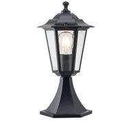 firstchoicelighting Modern Black Outdoor Post Light, Garden Pedestal Light, Six Sided Glass Lantern Design, IP44 Rated, Compatible with LED Bulbs
