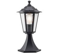 firstchoicelighting Modern Black Outdoor Post Light, Garden Pedestal Six Sided Glass Lantern Design, IP44 Rated, Compatible with LED Bulbs