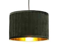 firstchoicelighting Modern Ceiling Pendant Shade, Dark Green Pleated Velvet with Gold Inner, Easy Fit 30cm Lampshade