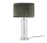 firstchoicelighting Modern Chrome & Glass Table Lamp Bedside Light with Green Pleated Velvet Shade, LED Compatible, Height 54cm, Inline Switch
