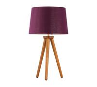 firstchoicelighting Modern Dark Oak Table Lamp or Bedside Light, Wood Tripod Design, Burgundy and Gold Inner Shade
