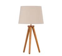 firstchoicelighting Modern Dark Oak Table Lamp or Bedside Light, Wood Tripod Design, Natural Shade