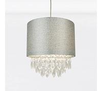 firstchoicelighting Modern Easy Fit Ceiling Light Shade, Sparkle Grey Faux Silk with Clear Acrylic Jewels, 25cm Diameter Pendant Lightshade