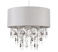 firstchoicelighting Modern Large 40cm Easy Fit Ceiling Light Shade in Grey with Acrylic Jewel Droplets Bedroom Lounge Hallway