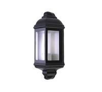 firstchoicelighting Modern Outdoor Half Lantern Wall Light, Black Aluminium with Glass, IP Rated Garden Porch Lamp, LED Compatible