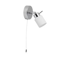 firstchoicelighting Modern Polished Chrome & Glass IP44 Bathroom Wall Light with Pull Cord Switch